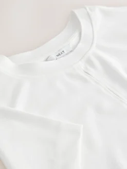 Ecru Short Sleeve Keyhole Crew Neck Top