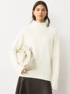 Ecru Stand Neck Chunky Knit Jumper With Wool