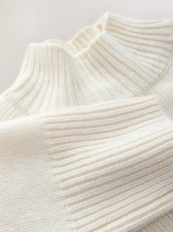 Ecru Stand Neck Chunky Knit Jumper With Wool