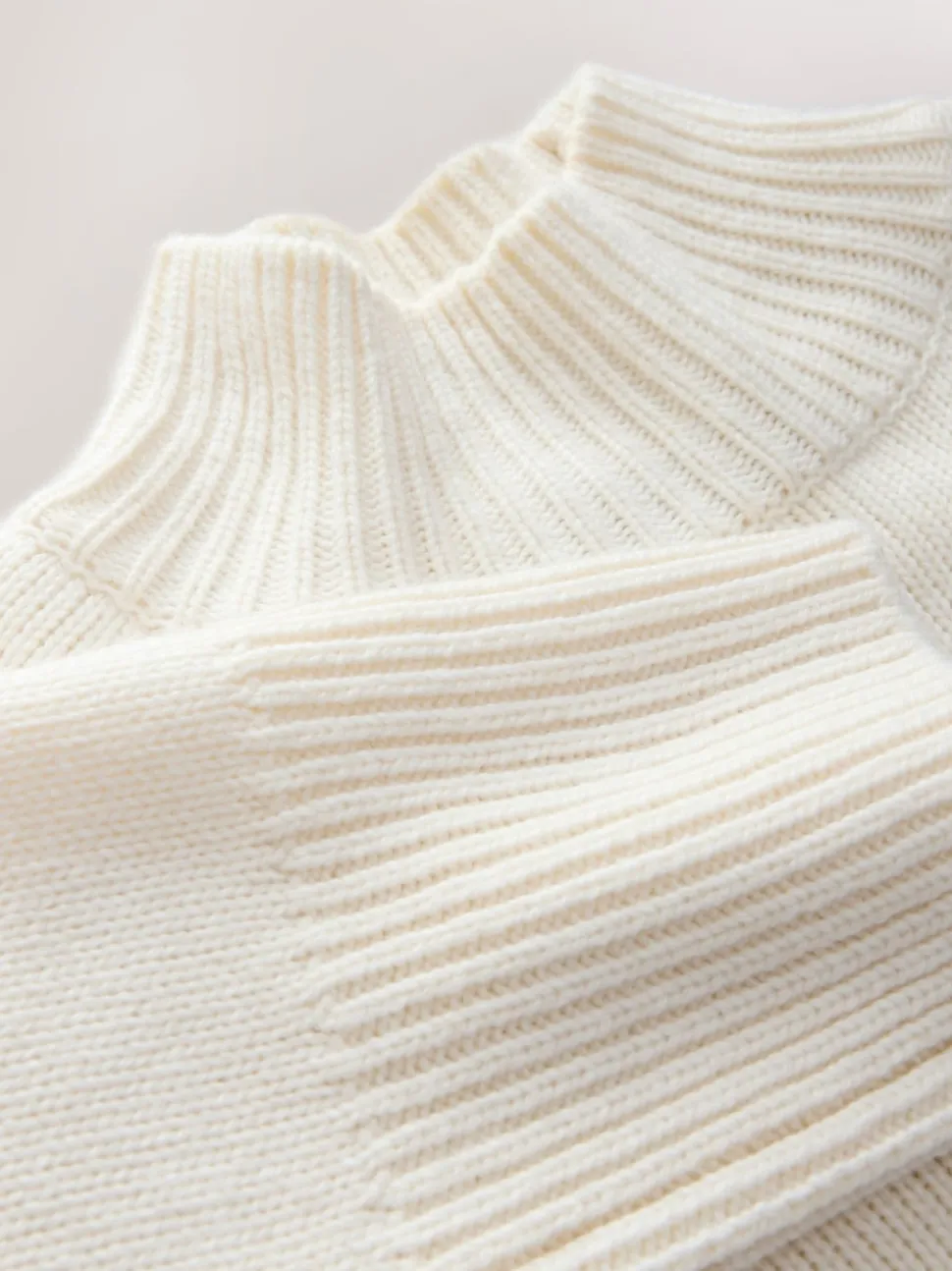 Ecru Stand Neck Chunky Knit Jumper With Wool