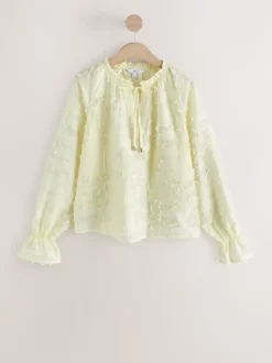 Ecru Tufty Jacquard Long Sleeve Blouse