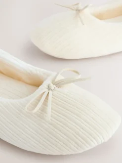 Ecru Velour Cord Ballet Slippers