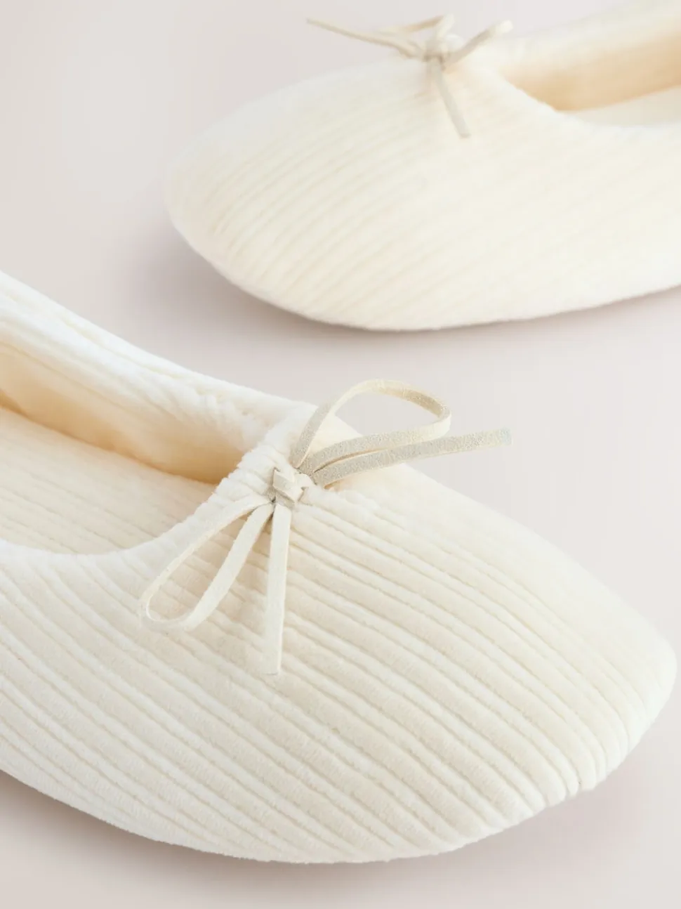 Ecru Velour Cord Ballet Slippers