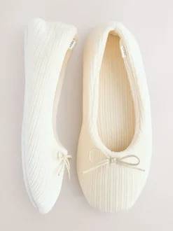 Ecru Velour Cord Ballet Slippers