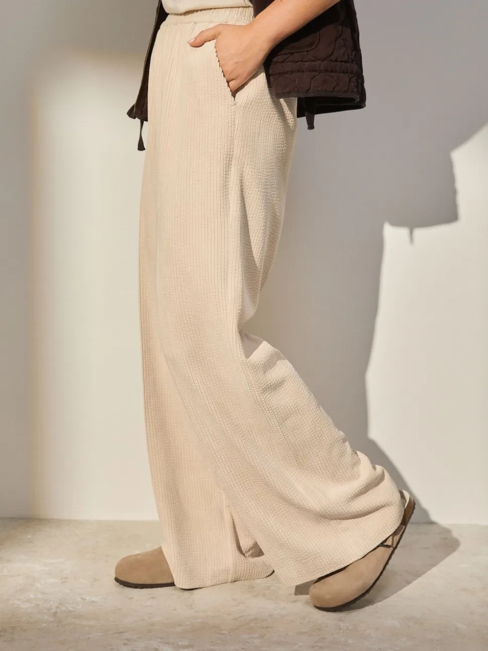Ecru Wide Leg Soft Cord Trousers