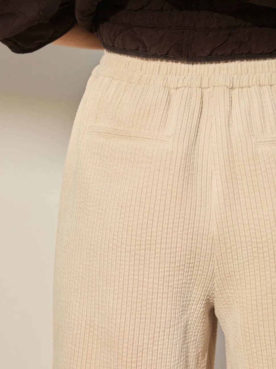 Ecru Wide Leg Soft Cord Trousers
