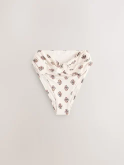 Ecru Woodblock High Waist High Leg Bikini Bottoms