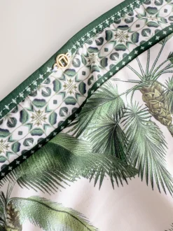 Ecru/Green Palm High Waist Print Bikini Bottoms