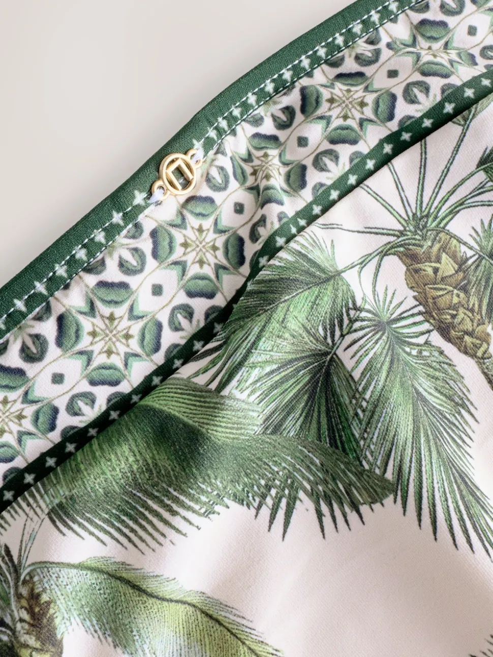 Ecru/Green Palm High Waist Print Bikini Bottoms
