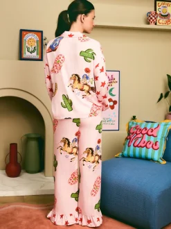 Eleanor Bowmer Pale Pink Howdy Viscose Button Through Pyjamas