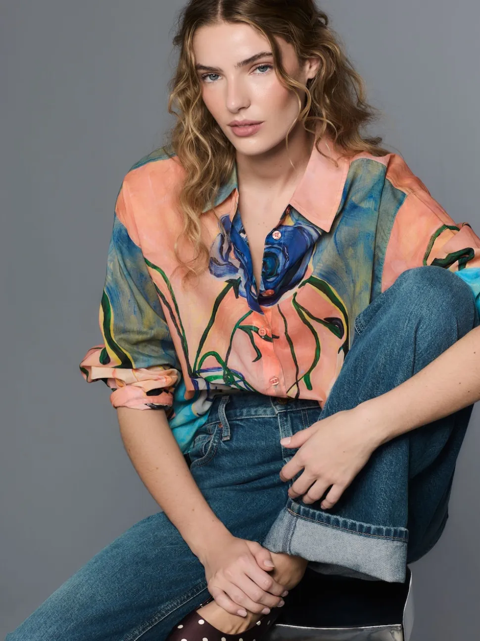 Elizabeth Power Artist Print Relaxed Long Sleeve Cotton Lightweight Shirt
