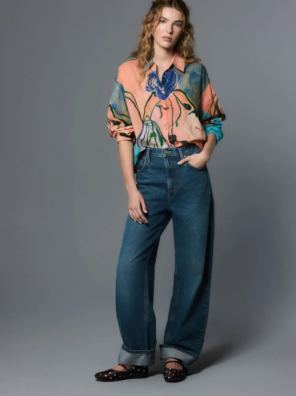 Elizabeth Power Artist Print Relaxed Long Sleeve Cotton Lightweight Shirt