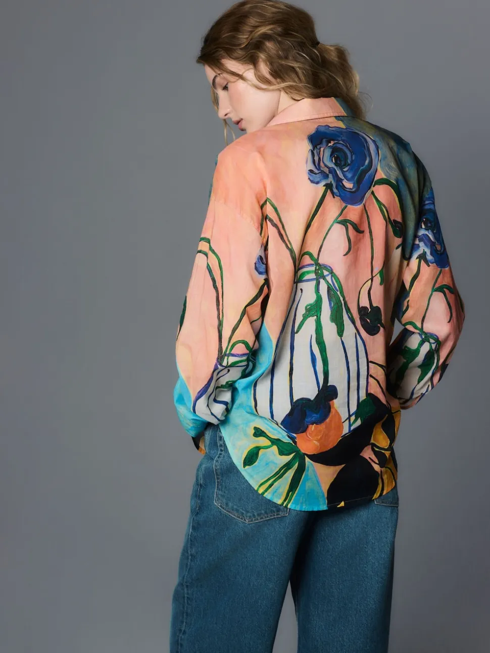 Elizabeth Power Artist Print Relaxed Long Sleeve Cotton Lightweight Shirt