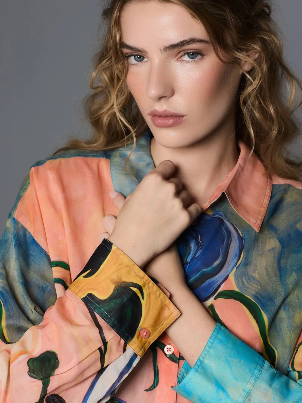 Elizabeth Power Artist Print Relaxed Long Sleeve Cotton Lightweight Shirt