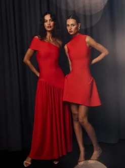 Elliatt Orange Jesselle Asymmetrical Bandage Dress