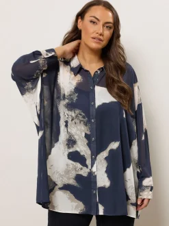 Evans Blue Smudge Print Dip Back Blouse