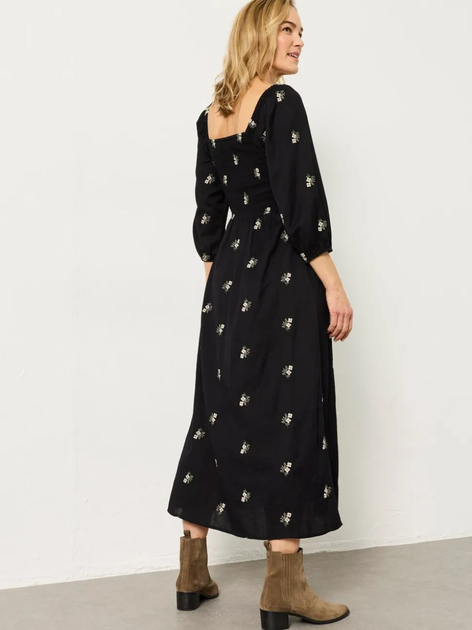 FatFace Adele Black Embroidered Midi Dress