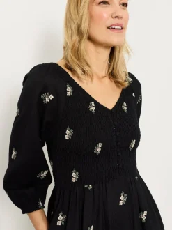 FatFace Adele Black Embroidered Midi Dress