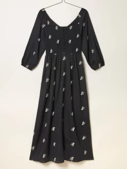 FatFace Adele Black Embroidered Midi Dress
