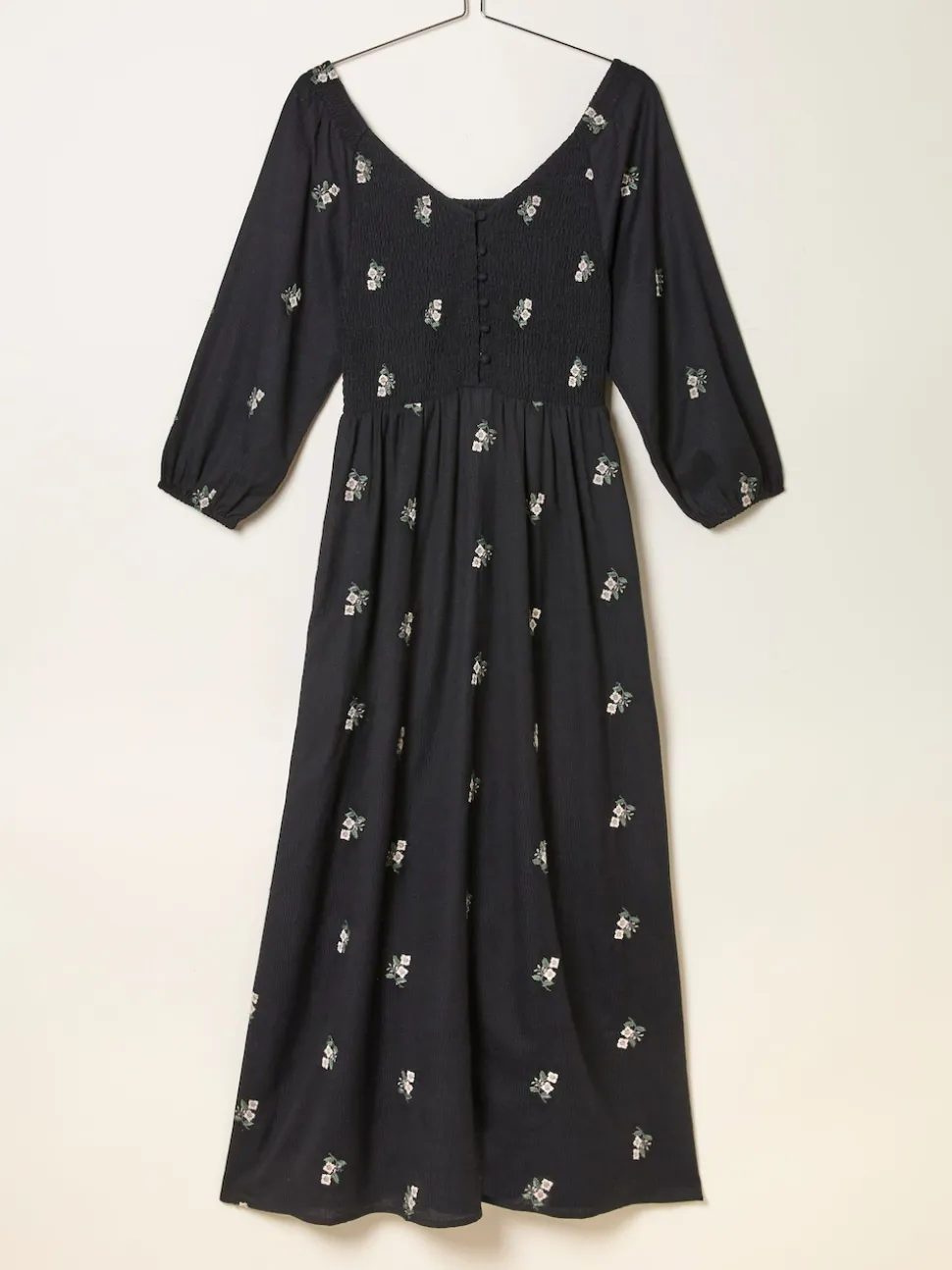 FatFace Adele Black Embroidered Midi Dress
