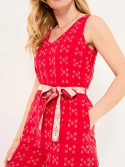 FatFace Aeran Red Jacquard Jumpsuit