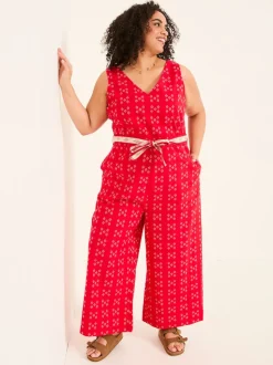 FatFace Aeran Red Jacquard Jumpsuit