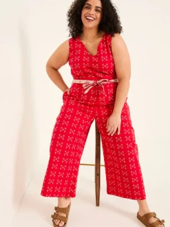 FatFace Aeran Red Jacquard Jumpsuit