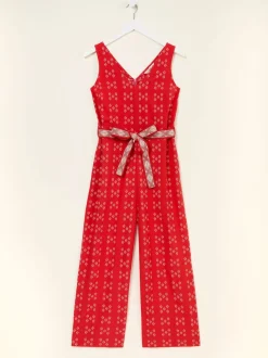 FatFace Aeran Red Jacquard Jumpsuit