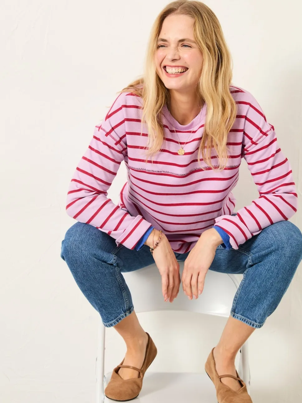 FatFace Airlie Lilac Purple Breton Stripe Crew Sweat
