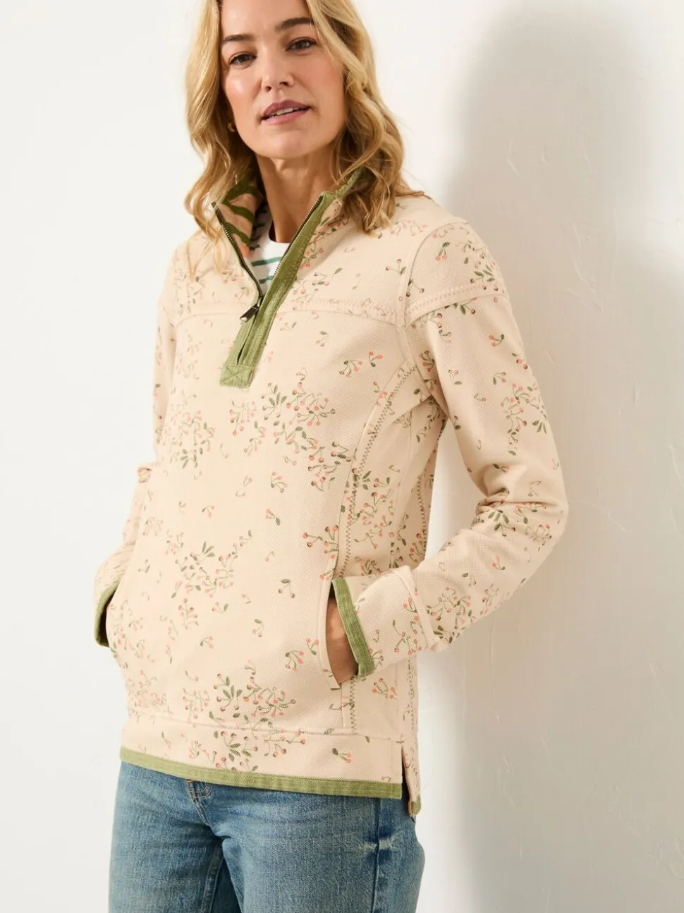FatFace Airlie Multi Cherry Print Half Neck Sweat