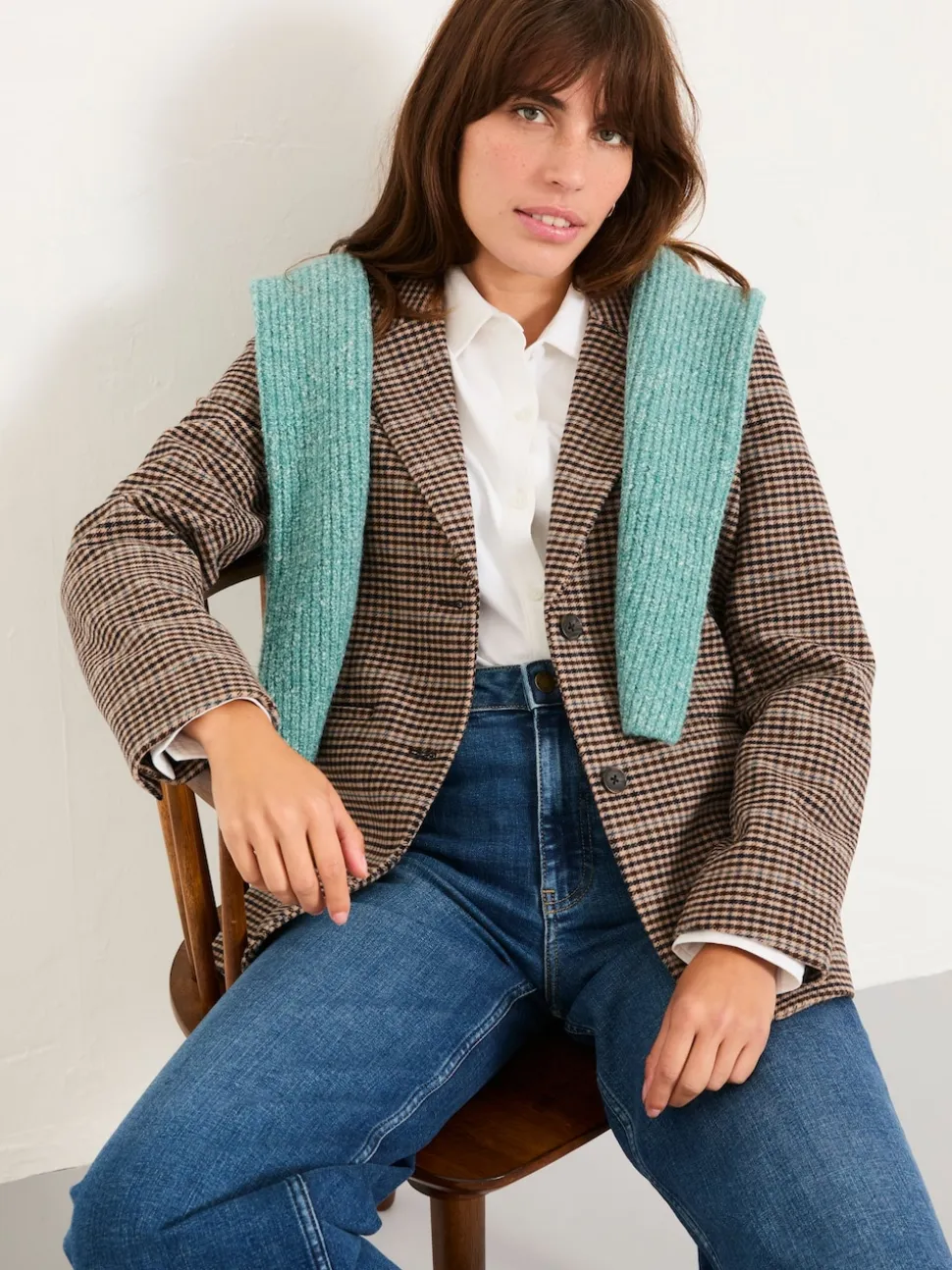 FatFace Alba Brown Check Blazer