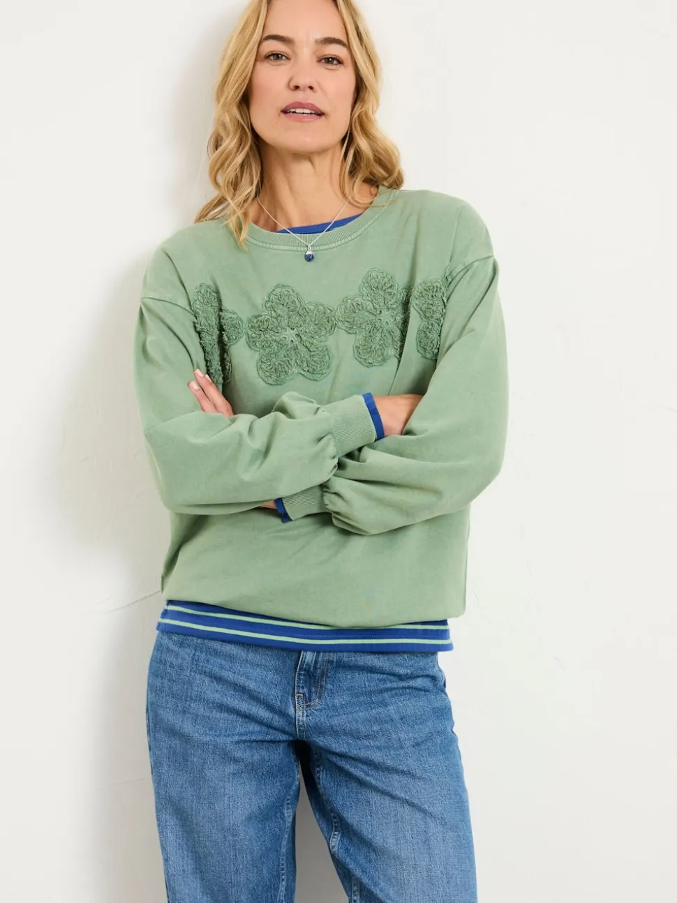 FatFace Alex Jade Green Floral Placement Crew Sweat