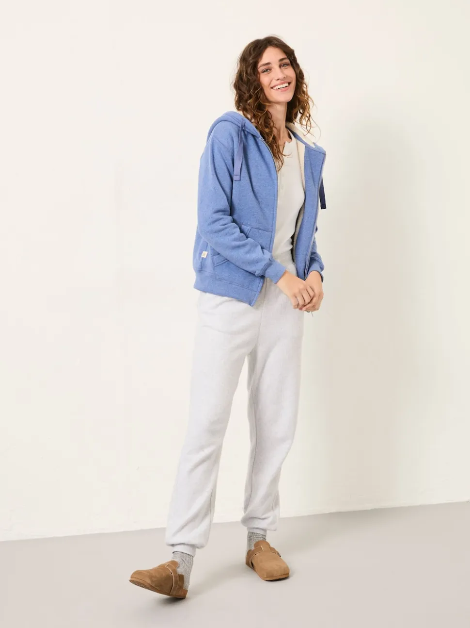 FatFace Amy Pale Blue Borg Lined Zip Through Hoodie