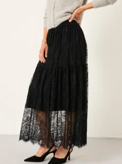 FatFace Annie Black Lace Midi Skirt