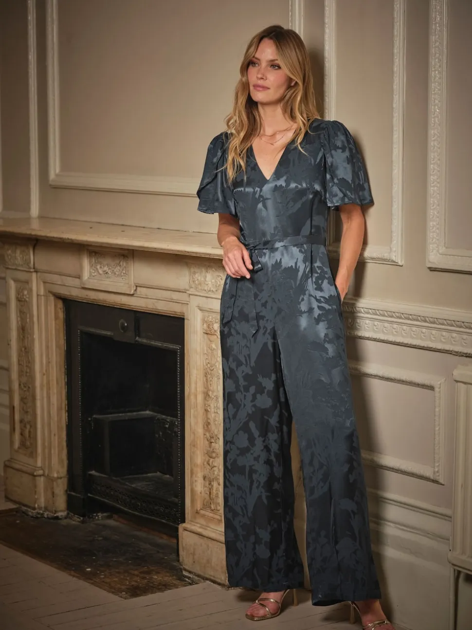 FatFace Azalea Dark Navy Petite Jacquard Jumpsuit