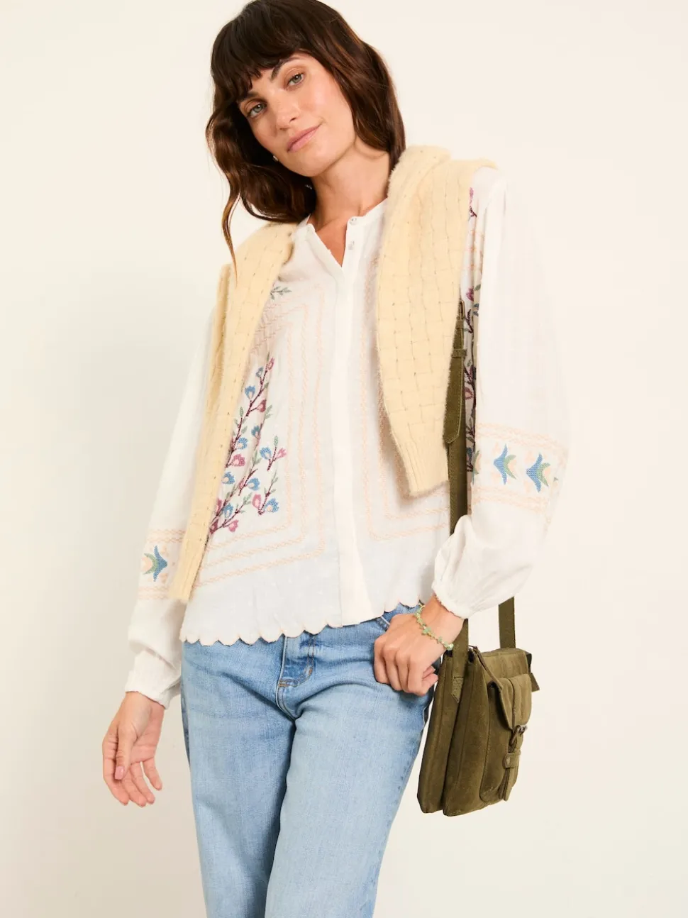 FatFace Betsie Ivory Embroidered Blouse