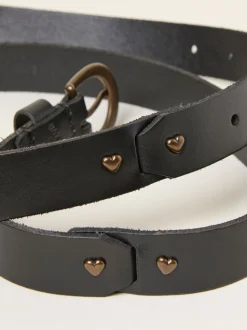 FatFace Black Heart Stud Detail Leather Belt