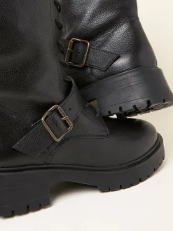 FatFace Black Lace Up Buckle Boot