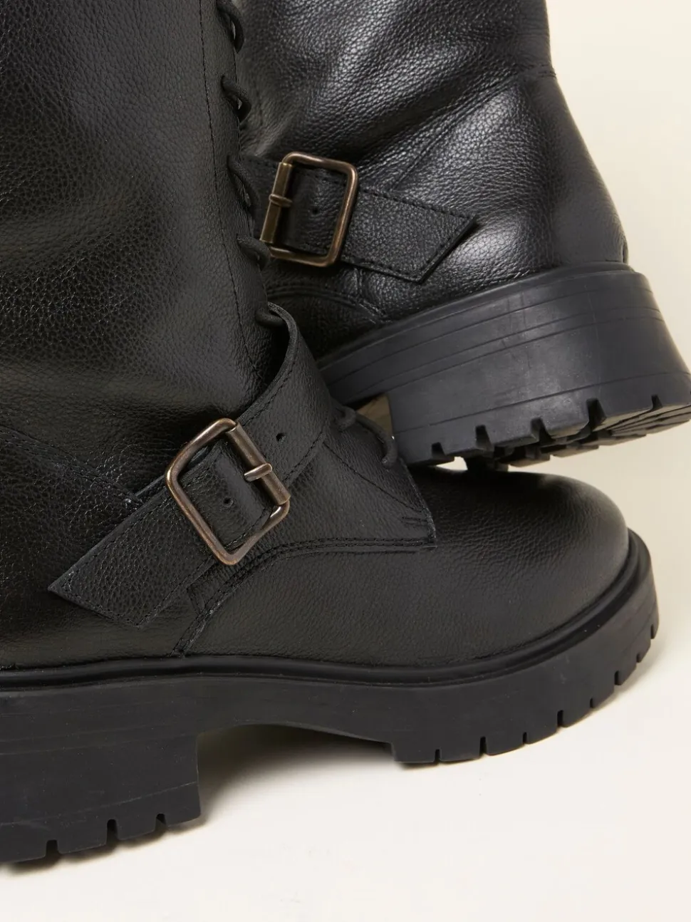 FatFace Black Lace Up Buckle Boot