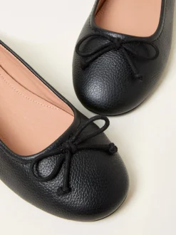 FatFace Black Leather Ballerina Pump