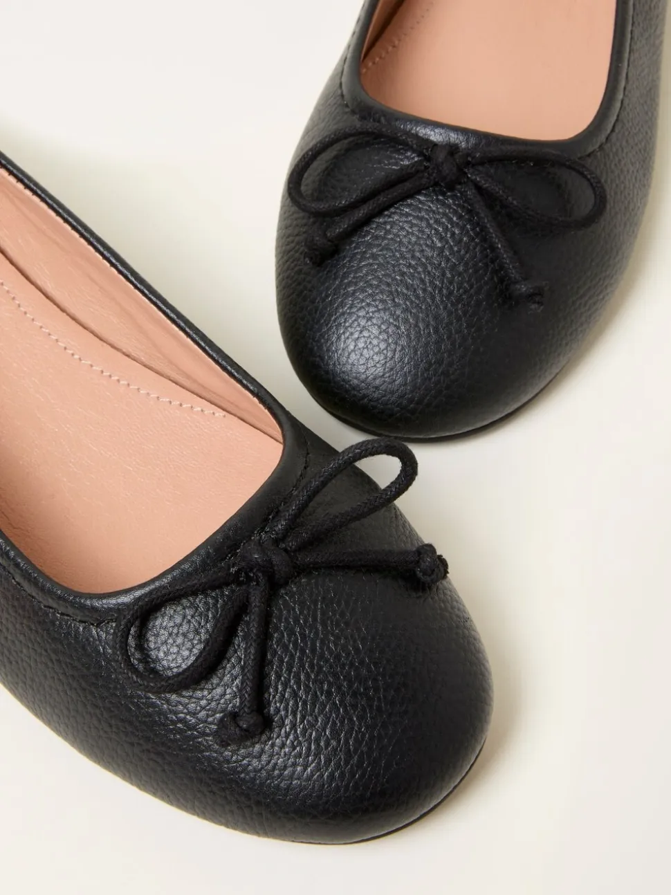 FatFace Black Leather Ballerina Pump