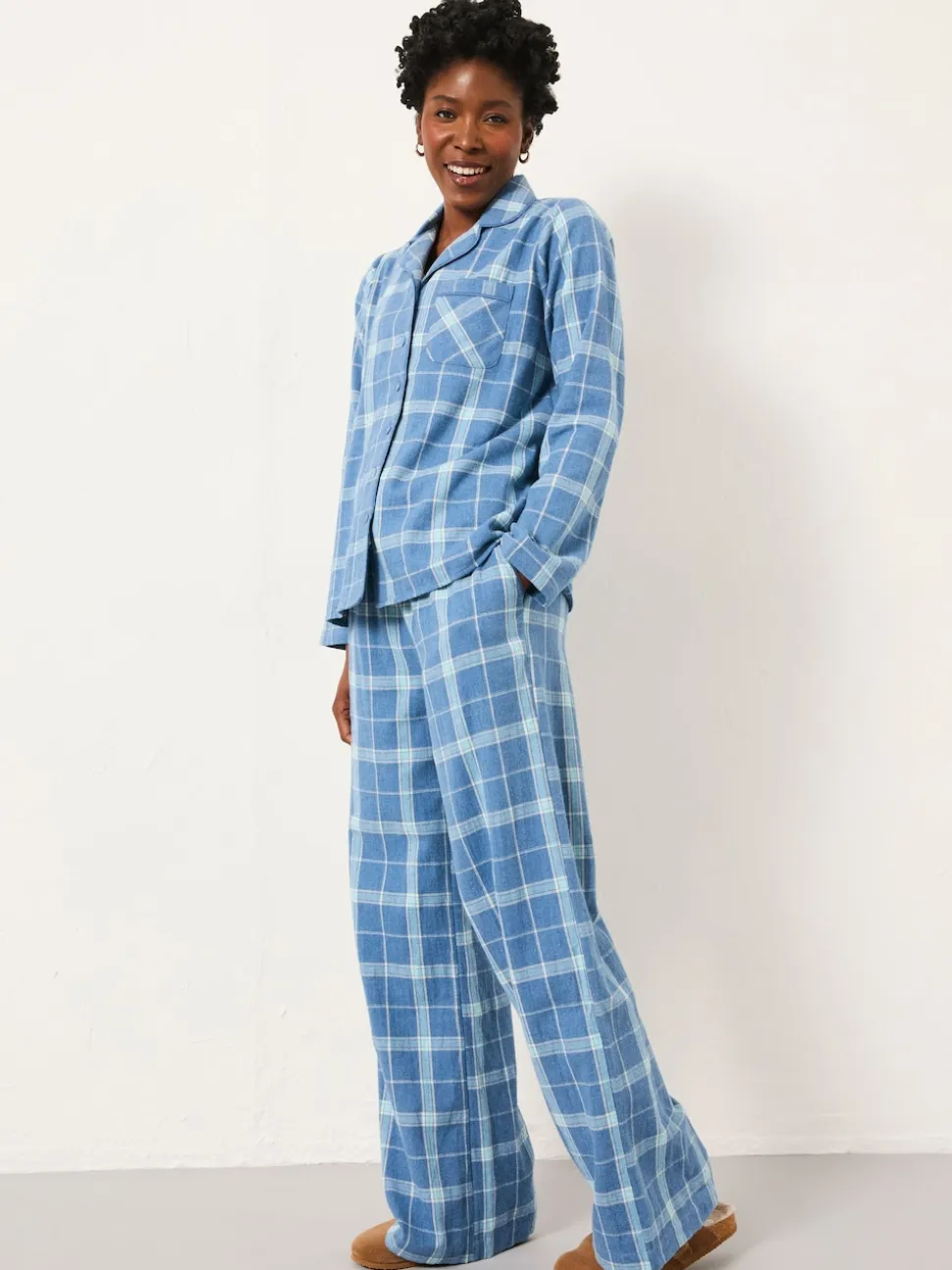 FatFace Blue Metallic Check Pyjama Set