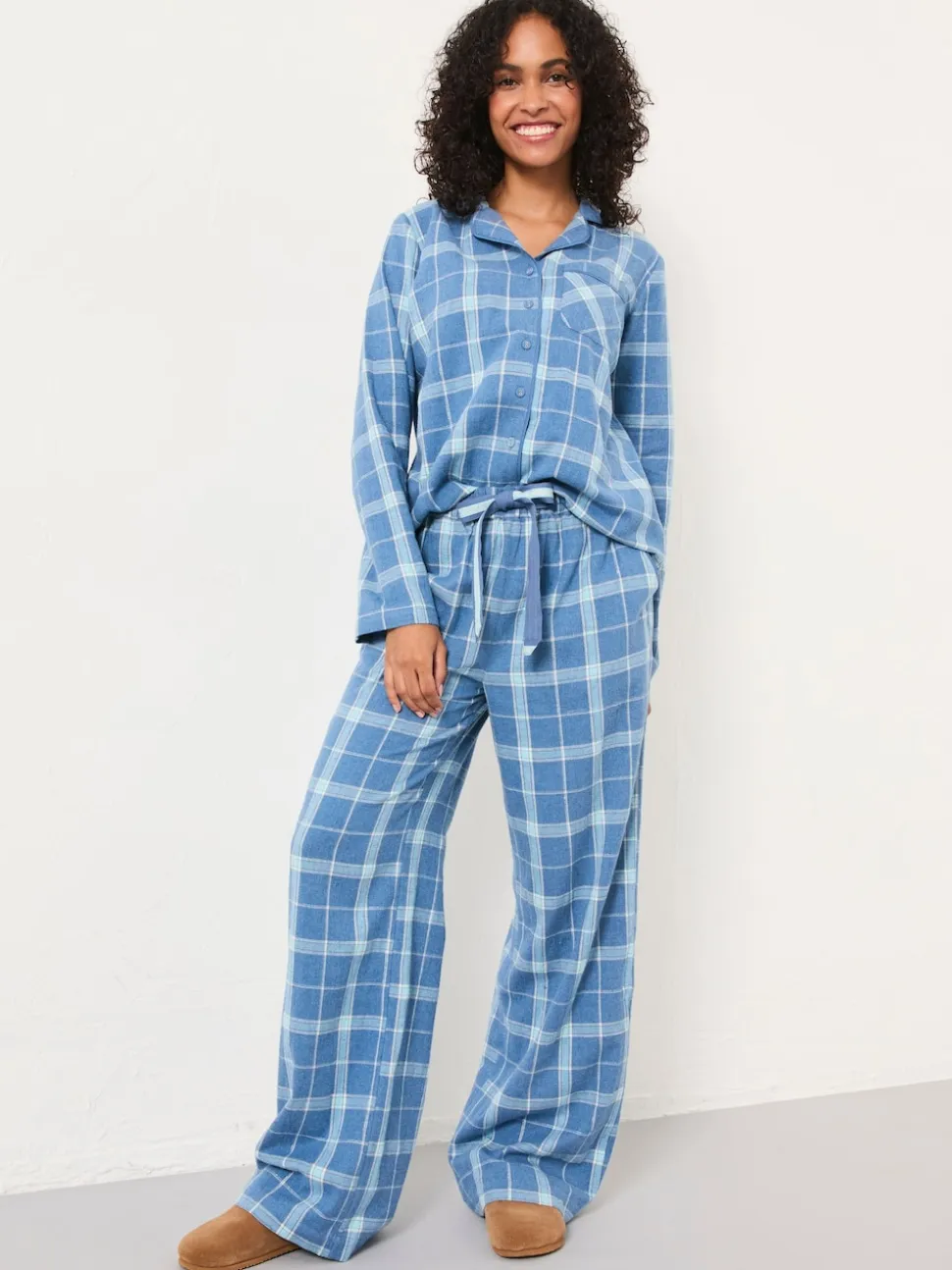 FatFace Blue Metallic Check Pyjama Set