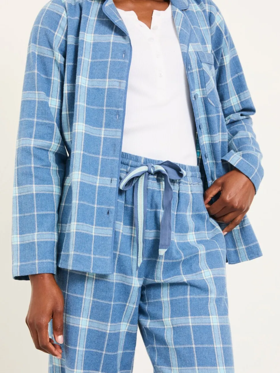 FatFace Blue Metallic Check Pyjama Set