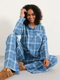 FatFace Blue Metallic Check Pyjama Set