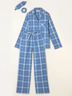 FatFace Blue Metallic Check Pyjama Set