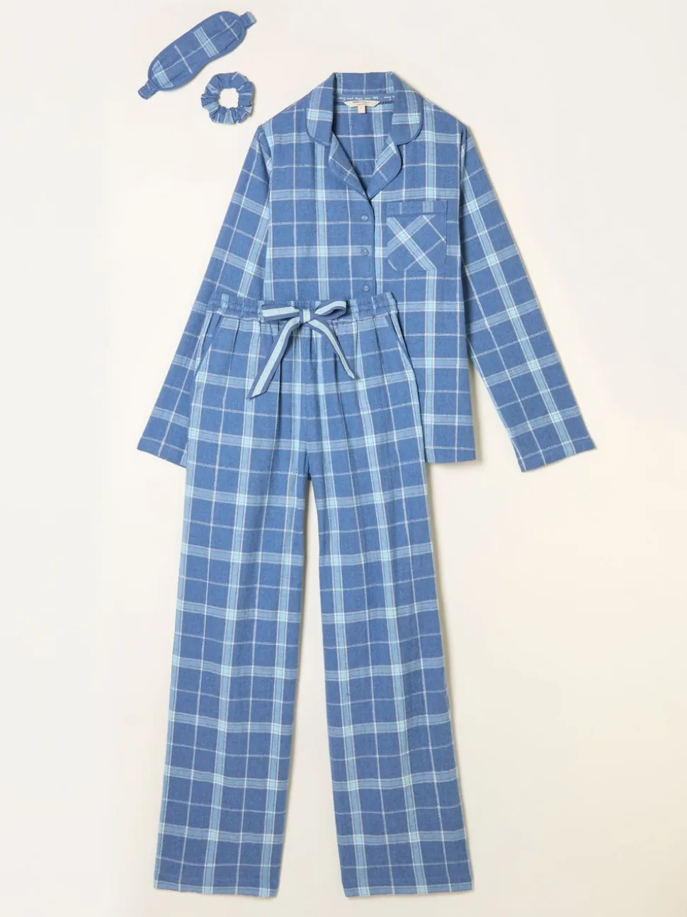 FatFace Blue Metallic Check Pyjama Set