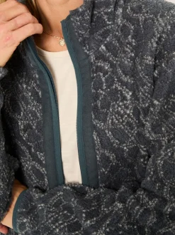 FatFace Blue Texture Floral Zip Through Fleece