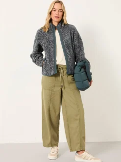 FatFace Blue Texture Floral Zip Through Fleece