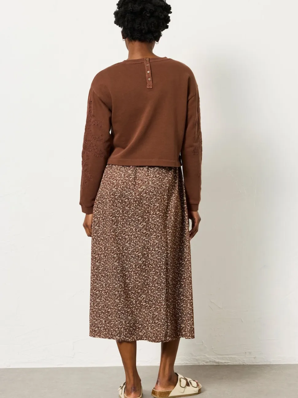FatFace Brown Ditsy Noa 2in1 Midi Dress